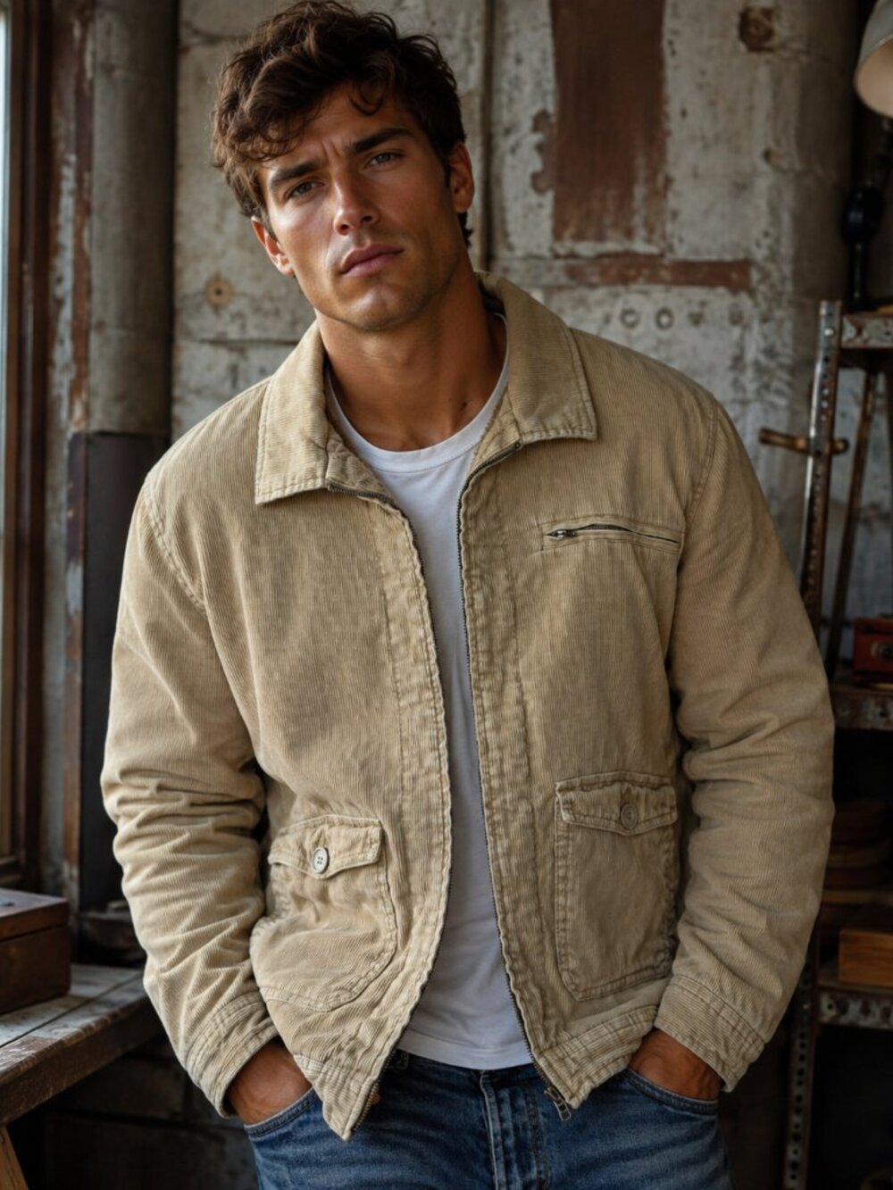 Buckle BKE 67 Trucker Jacket Men Large Corduroy Sherpa Lining Buttons Pockets